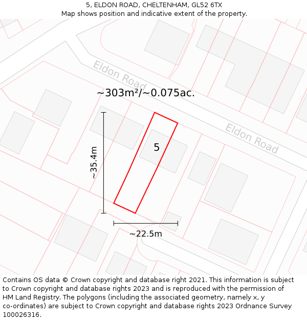5, ELDON ROAD, CHELTENHAM, GL52 6TX: Plot and title map