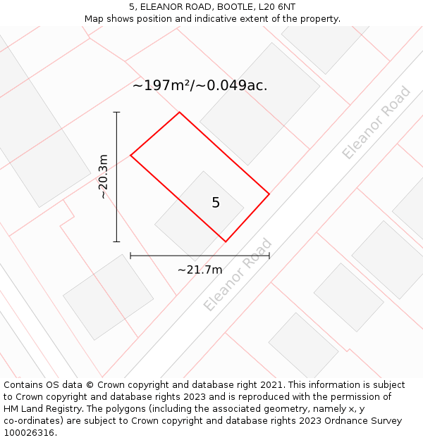 5, ELEANOR ROAD, BOOTLE, L20 6NT: Plot and title map