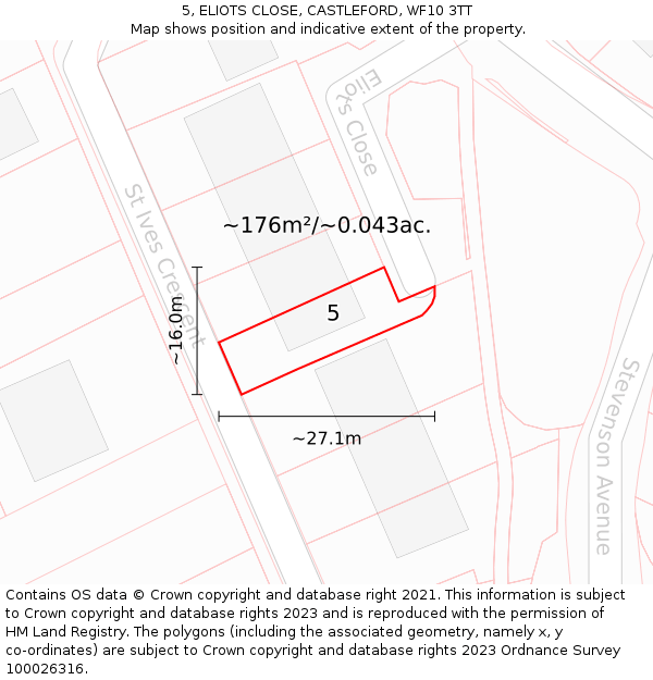 5, ELIOTS CLOSE, CASTLEFORD, WF10 3TT: Plot and title map