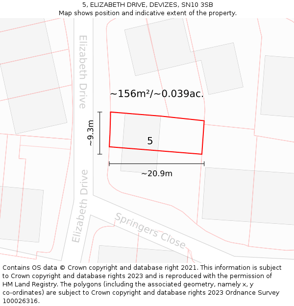5, ELIZABETH DRIVE, DEVIZES, SN10 3SB: Plot and title map