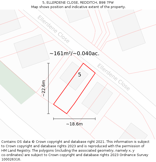 5, ELLERDENE CLOSE, REDDITCH, B98 7PW: Plot and title map