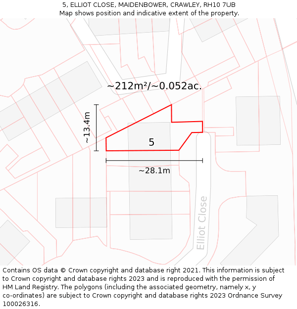 5, ELLIOT CLOSE, MAIDENBOWER, CRAWLEY, RH10 7UB: Plot and title map