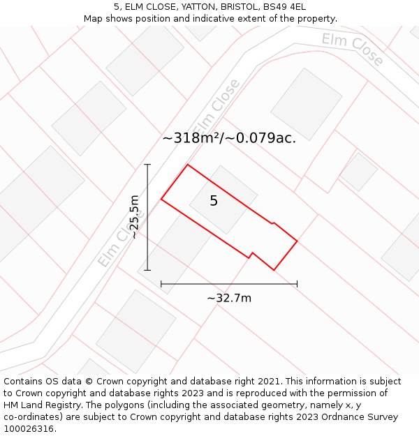 5, ELM CLOSE, YATTON, BRISTOL, BS49 4EL: Plot and title map