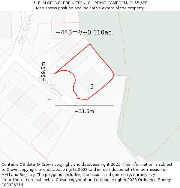 5, ELM GROVE, EBRINGTON, CHIPPING CAMPDEN, GL55 6PE: Plot and title map