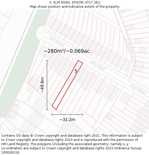 5, ELM ROAD, EPSOM, KT17 2EU: Plot and title map