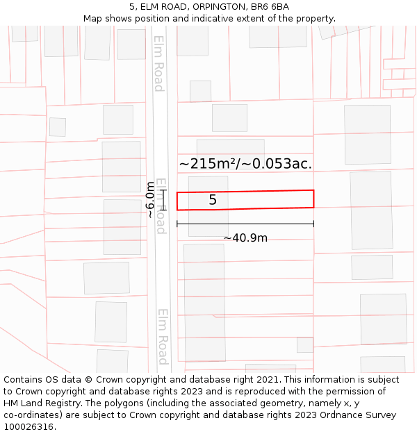 5, ELM ROAD, ORPINGTON, BR6 6BA: Plot and title map