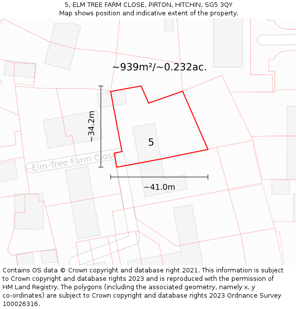 5, ELM TREE FARM CLOSE, PIRTON, HITCHIN, SG5 3QY: Plot and title map