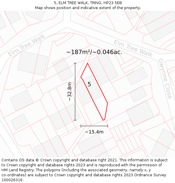 5, ELM TREE WALK, TRING, HP23 5EB: Plot and title map