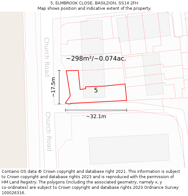 5, ELMBROOK CLOSE, BASILDON, SS14 2FH: Plot and title map