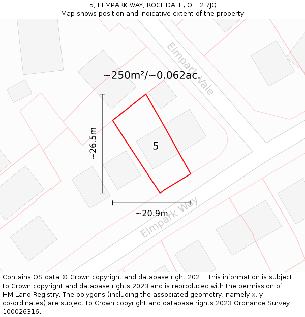 5, ELMPARK WAY, ROCHDALE, OL12 7JQ: Plot and title map