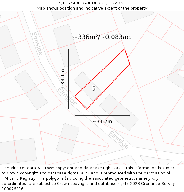 5, ELMSIDE, GUILDFORD, GU2 7SH: Plot and title map
