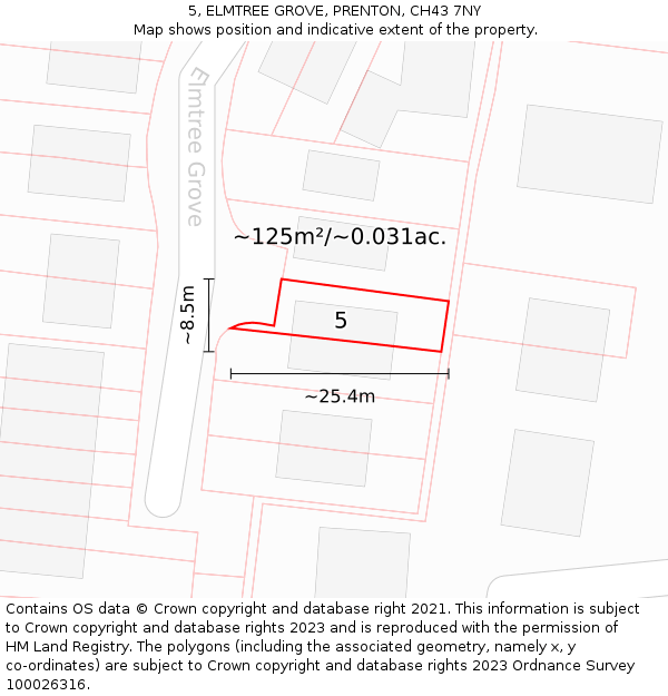 5, ELMTREE GROVE, PRENTON, CH43 7NY: Plot and title map