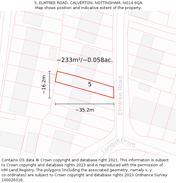 5, ELMTREE ROAD, CALVERTON, NOTTINGHAM, NG14 6QA: Plot and title map