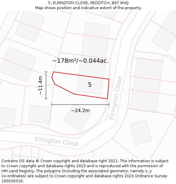 5, ELRINGTON CLOSE, REDDITCH, B97 6HQ: Plot and title map