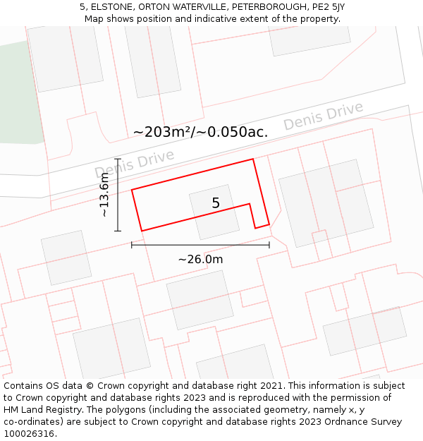 5, ELSTONE, ORTON WATERVILLE, PETERBOROUGH, PE2 5JY: Plot and title map
