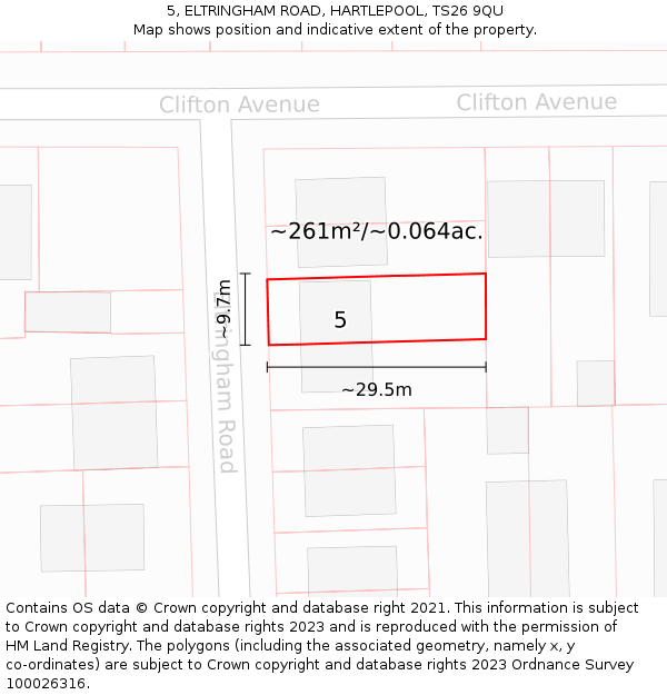 5, ELTRINGHAM ROAD, HARTLEPOOL, TS26 9QU: Plot and title map