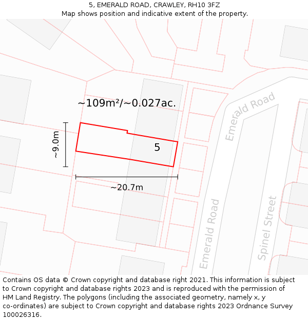 5, EMERALD ROAD, CRAWLEY, RH10 3FZ: Plot and title map