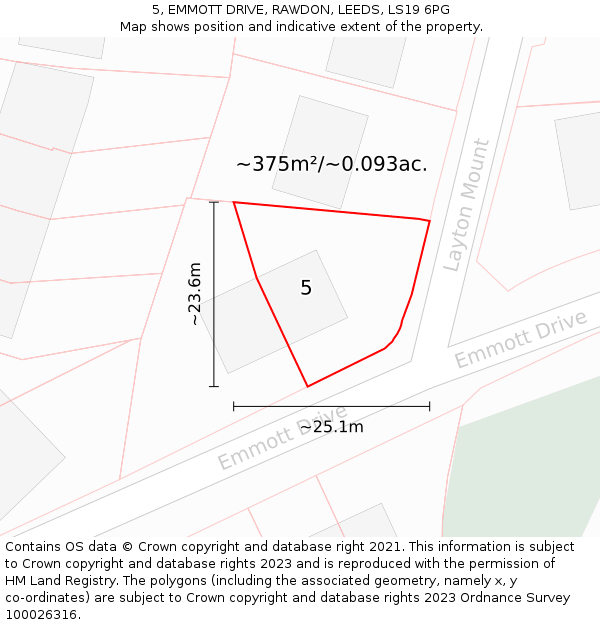 5, EMMOTT DRIVE, RAWDON, LEEDS, LS19 6PG: Plot and title map