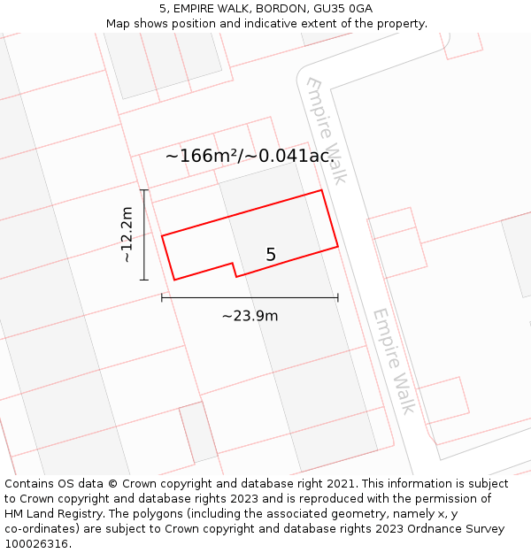 5, EMPIRE WALK, BORDON, GU35 0GA: Plot and title map