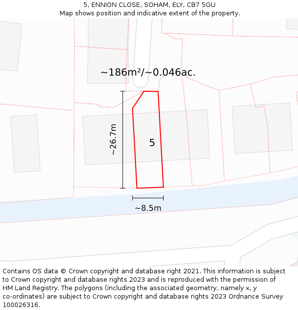 5, ENNION CLOSE, SOHAM, ELY, CB7 5GU: Plot and title map