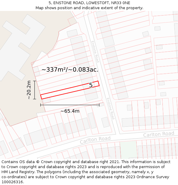 5, ENSTONE ROAD, LOWESTOFT, NR33 0NE: Plot and title map