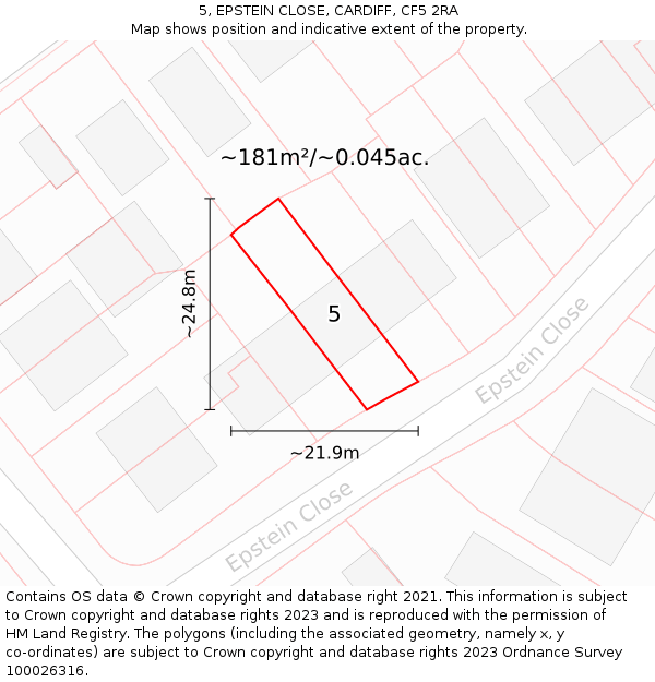 5, EPSTEIN CLOSE, CARDIFF, CF5 2RA: Plot and title map
