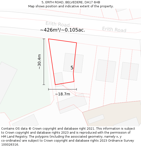 5, ERITH ROAD, BELVEDERE, DA17 6HB: Plot and title map