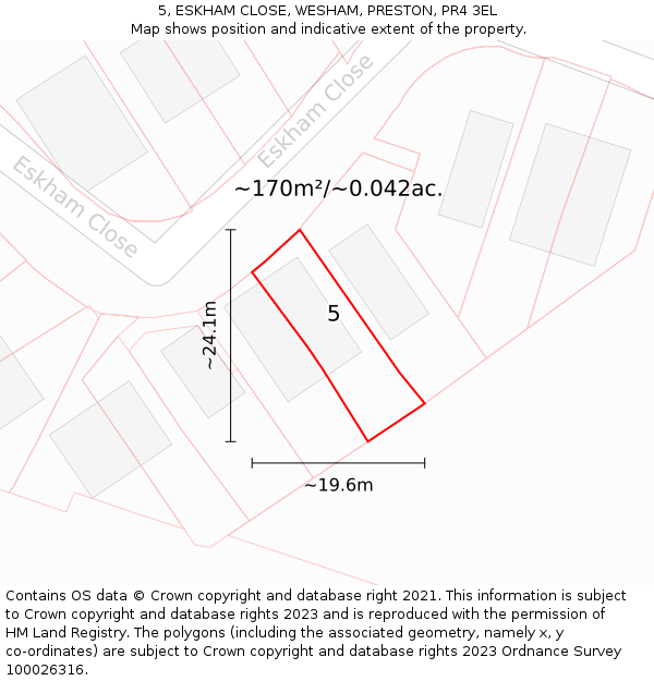 5, ESKHAM CLOSE, WESHAM, PRESTON, PR4 3EL: Plot and title map