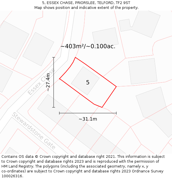 5, ESSEX CHASE, PRIORSLEE, TELFORD, TF2 9ST: Plot and title map