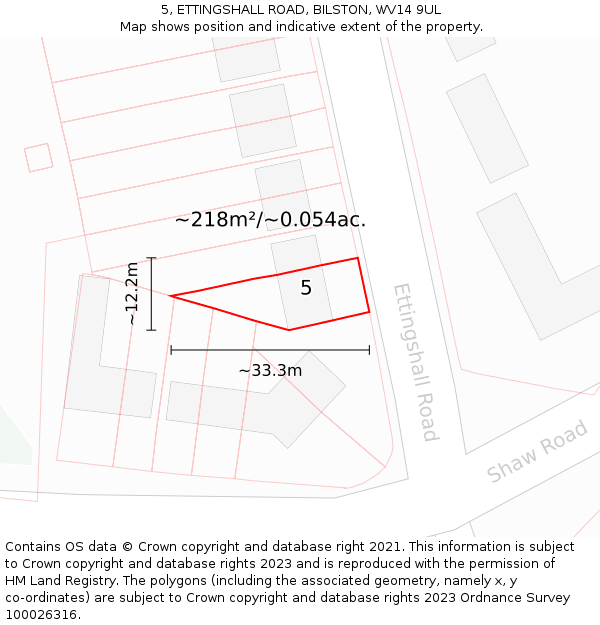 5, ETTINGSHALL ROAD, BILSTON, WV14 9UL: Plot and title map