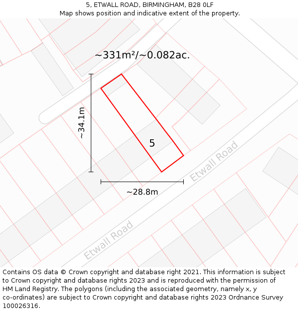 5, ETWALL ROAD, BIRMINGHAM, B28 0LF: Plot and title map