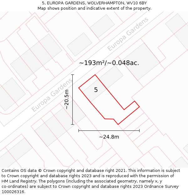 5, EUROPA GARDENS, WOLVERHAMPTON, WV10 6BY: Plot and title map