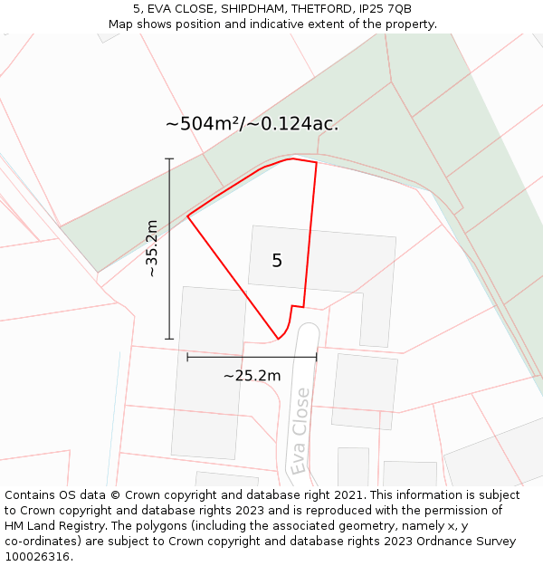 5, EVA CLOSE, SHIPDHAM, THETFORD, IP25 7QB: Plot and title map