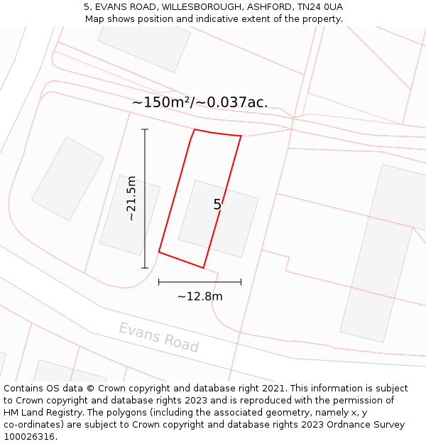 5, EVANS ROAD, WILLESBOROUGH, ASHFORD, TN24 0UA: Plot and title map