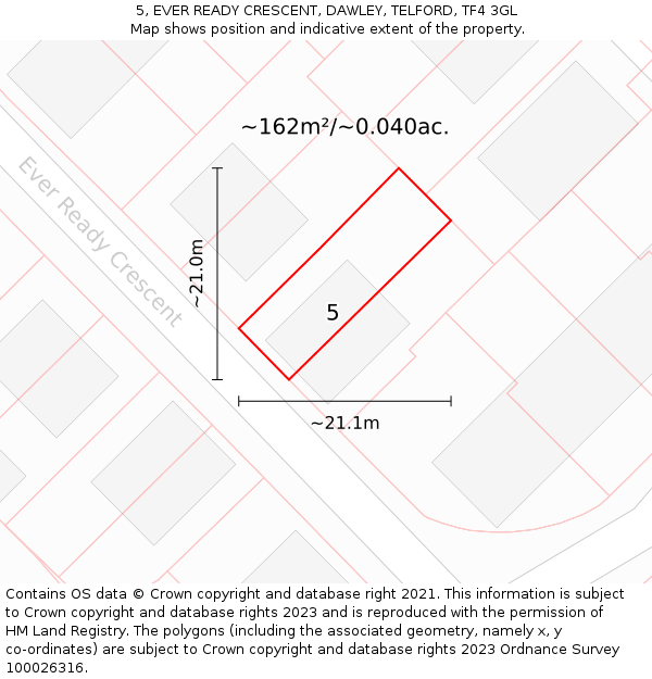 5, EVER READY CRESCENT, DAWLEY, TELFORD, TF4 3GL: Plot and title map