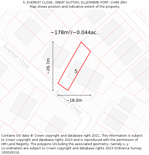 5, EVEREST CLOSE, GREAT SUTTON, ELLESMERE PORT, CH66 2RH: Plot and title map