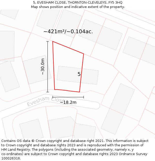 5, EVESHAM CLOSE, THORNTON-CLEVELEYS, FY5 3HQ: Plot and title map