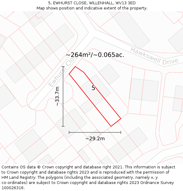 5, EWHURST CLOSE, WILLENHALL, WV13 3ED: Plot and title map