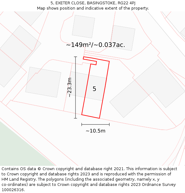 5, EXETER CLOSE, BASINGSTOKE, RG22 4PJ: Plot and title map