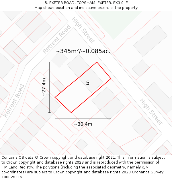5, EXETER ROAD, TOPSHAM, EXETER, EX3 0LE: Plot and title map