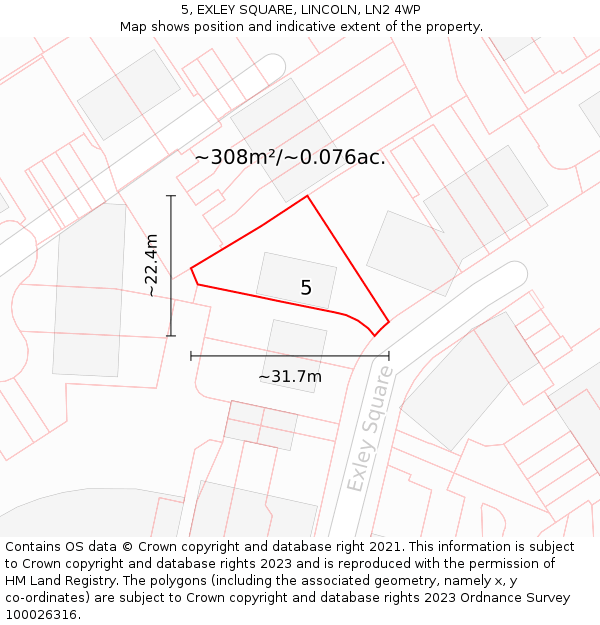 5, EXLEY SQUARE, LINCOLN, LN2 4WP: Plot and title map