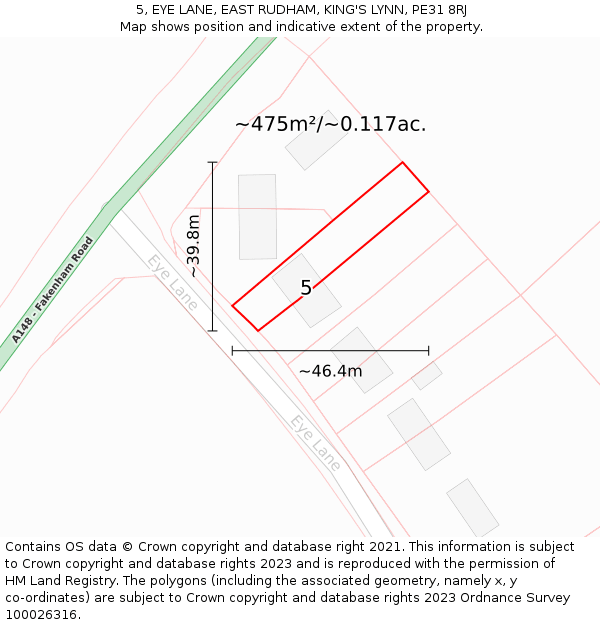 5, EYE LANE, EAST RUDHAM, KING'S LYNN, PE31 8RJ: Plot and title map