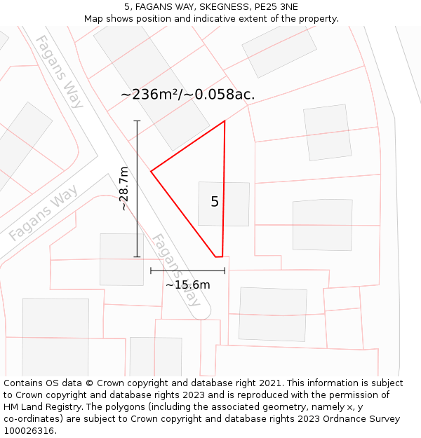 5, FAGANS WAY, SKEGNESS, PE25 3NE: Plot and title map