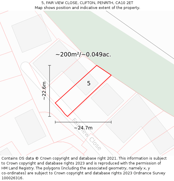 5, FAIR VIEW CLOSE, CLIFTON, PENRITH, CA10 2ET: Plot and title map