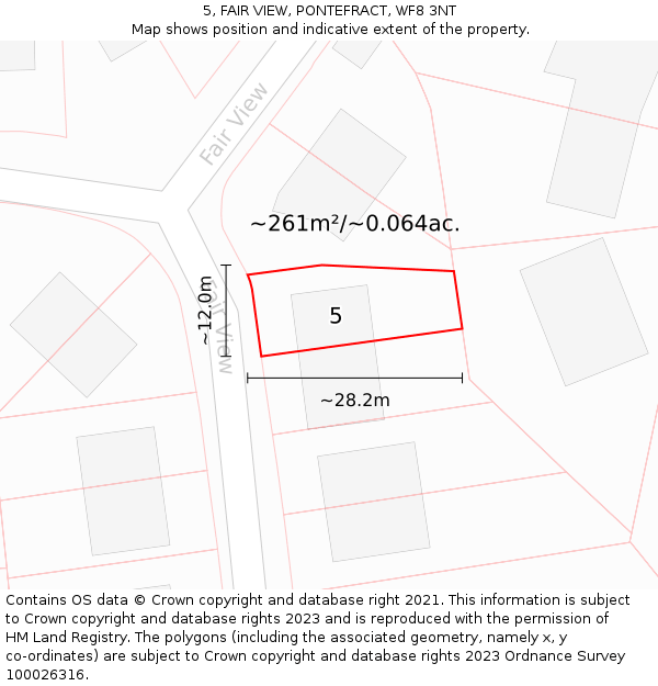 5, FAIR VIEW, PONTEFRACT, WF8 3NT: Plot and title map
