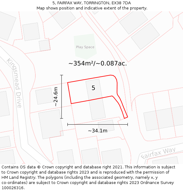 5, FAIRFAX WAY, TORRINGTON, EX38 7DA: Plot and title map
