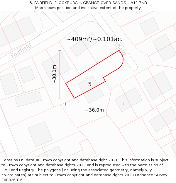 5, FAIRFIELD, FLOOKBURGH, GRANGE-OVER-SANDS, LA11 7NB: Plot and title map