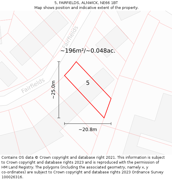 5, FAIRFIELDS, ALNWICK, NE66 1BT: Plot and title map