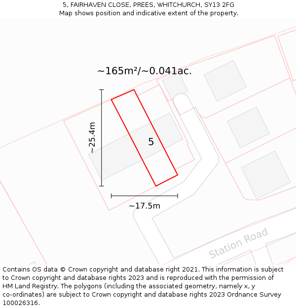 5, FAIRHAVEN CLOSE, PREES, WHITCHURCH, SY13 2FG: Plot and title map