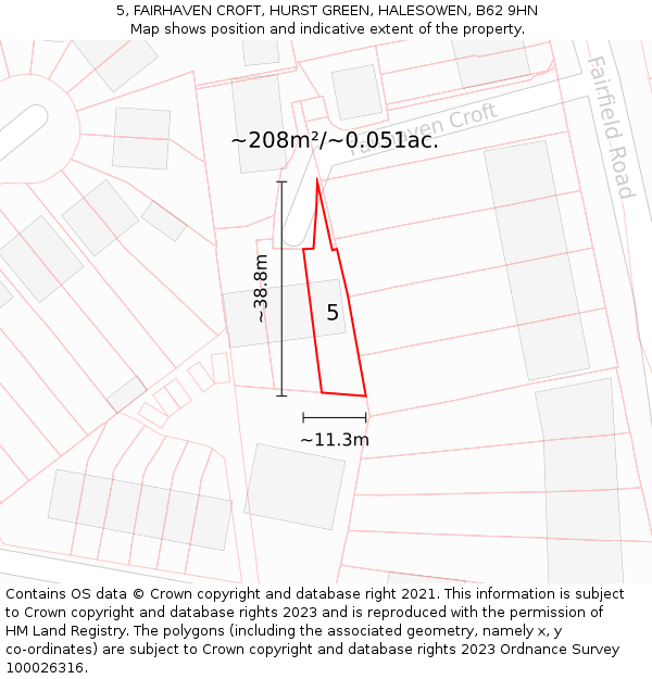 5, FAIRHAVEN CROFT, HURST GREEN, HALESOWEN, B62 9HN: Plot and title map